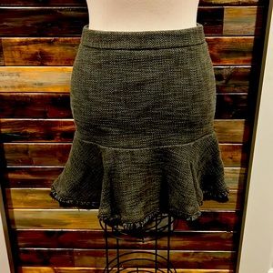 Ann Taylor olive green / gray tweed mini skirt winter boots flare